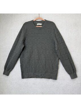 Wellen Sweater Mens Large Gray Merino Wool Blend Crewneck Textured Pullover